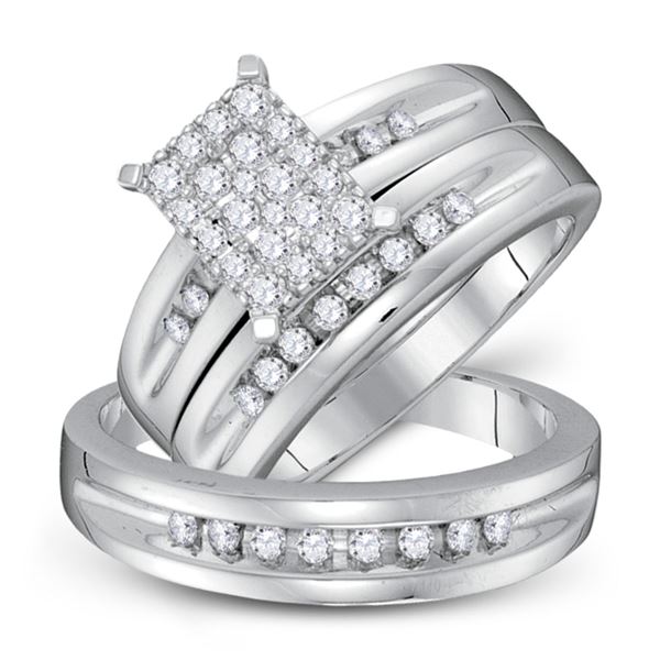 His Hers Diamond Cluster Matching Wedding Set 5/8 Cttw 10kt White Gold