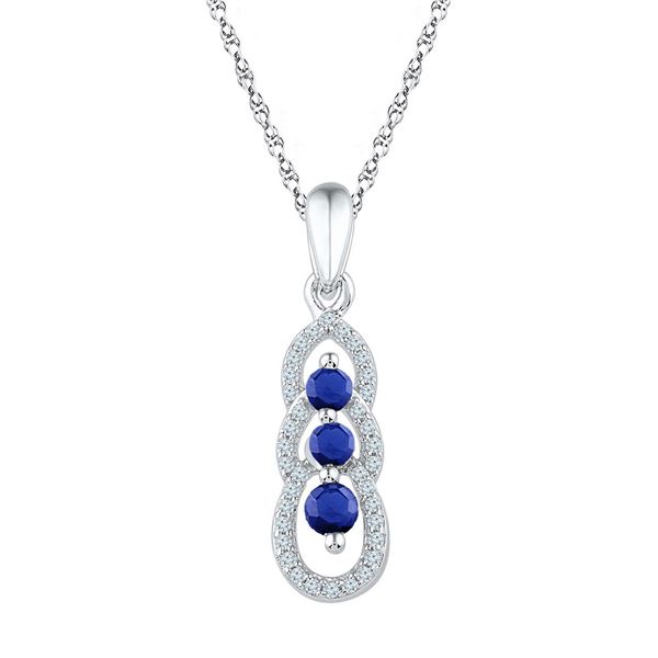 Lab-Created Blue Sapphire 3-stone Pendant 1/2 Cttw 10kt White Gold