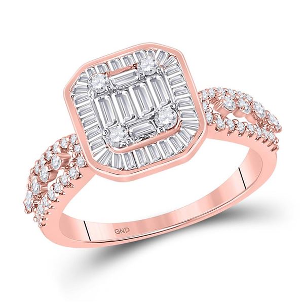 Baguette Diamond Square Cluster Ring 7/8 Cttw 14kt Rose Gold