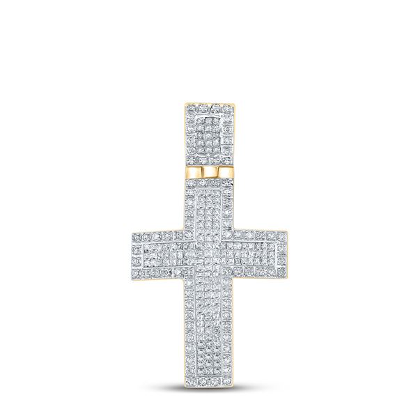 Mens Diamond Cross Charm Pendant 1 Cttw 10kt Yellow Gold