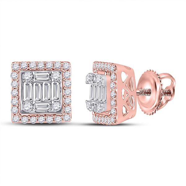 Baguette Diamond Square Cluster Earrings 3/8 Cttw 14kt Rose Gold