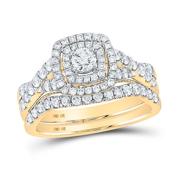 Diamond Halo Bridal Wedding Ring Band Set 1 Cttw 10kt Yellow Gold