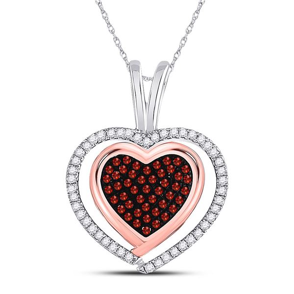 Red Color Enhanced Diamond Heart Pendant 1/12 Cttw 10kt White Gold