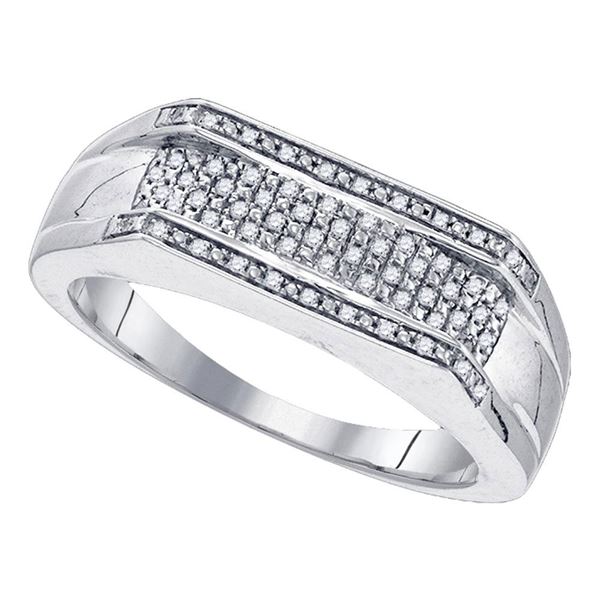 Sterling Silver Mens Diamond Flat Band Ring 1/6 Cttw Sterling Silver