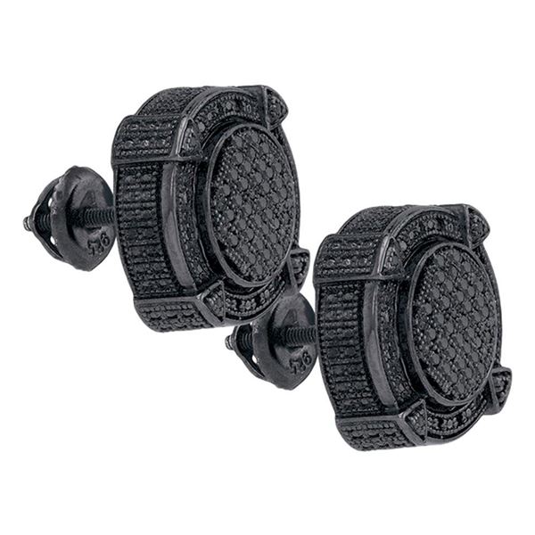 Sterling Silver Black Color Enhanced Diamond Cluster Stud Earrings 1/5 Cttw Sterling Silver