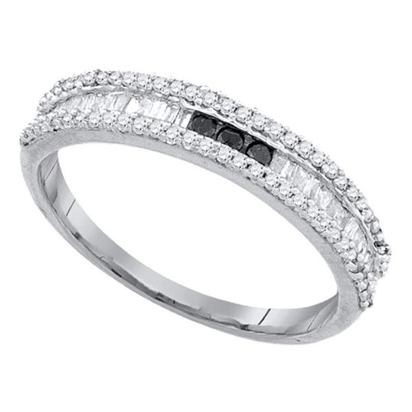 Black Color Enhanced Diamond Band Ring 3/8 Cttw 10kt White Gold