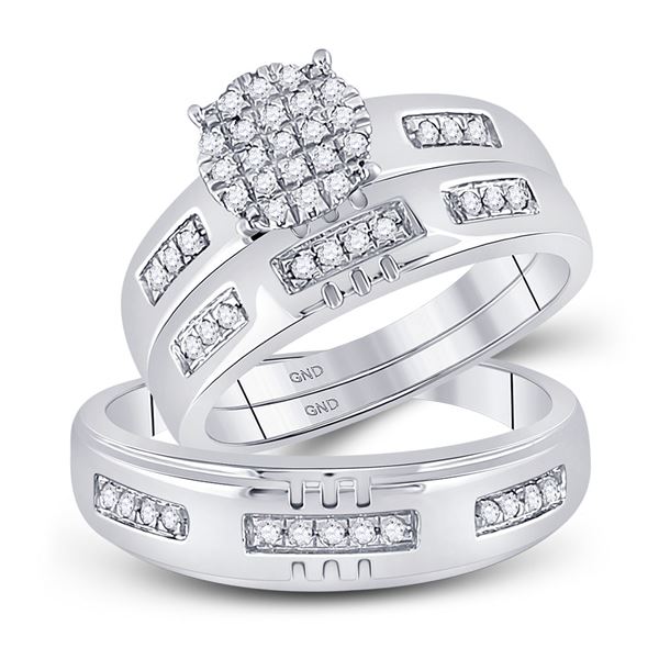 His Hers Diamond Cluster Matching Wedding Set 1/3 Cttw 10kt White Gold