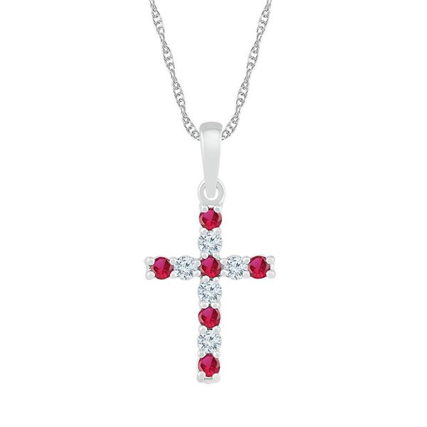 Lab-Created Ruby Faith Cross Pendant 3/8 Cttw 10kt White Gold
