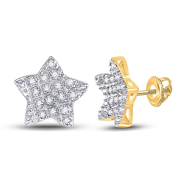 Mens Diamond Star Earrings 1/10 Cttw 10kt Yellow Gold