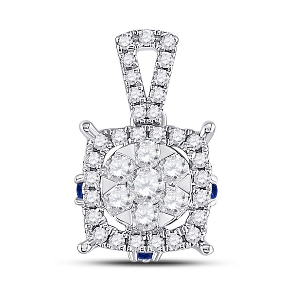 Diamond Blue Sapphire Square Pendant 1/2 Cttw 14kt White Gold
