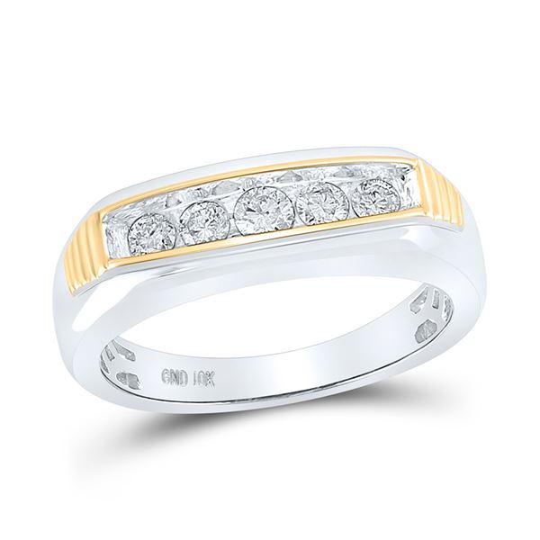 Mens Diamond Single Row Band Ring 1/2 Cttw 10kt Two-tone Gold