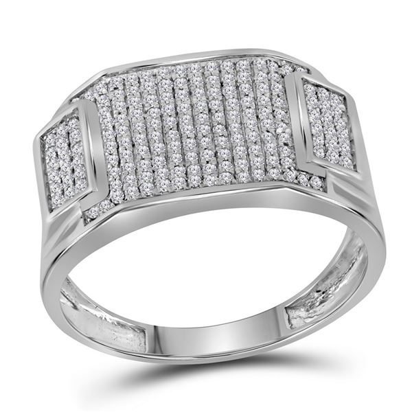 Mens Diamond Rectangle Cluster Ring 1/2 Cttw 10kt White Gold
