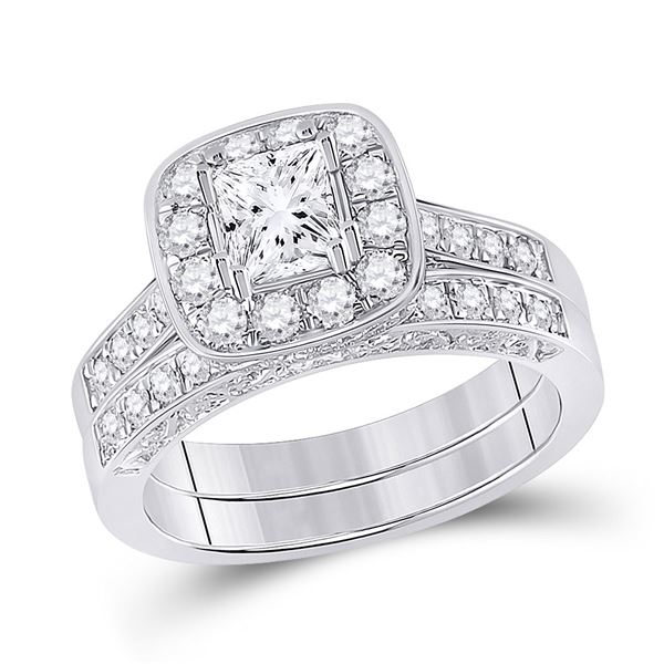 Princess Diamond Bridal Wedding Ring Band Set 1-5/8 Cttw 14kt White Gold