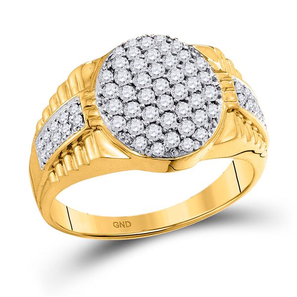 Mens Diamond Oval Cluster Ring 1 Cttw 10kt Yellow Gold