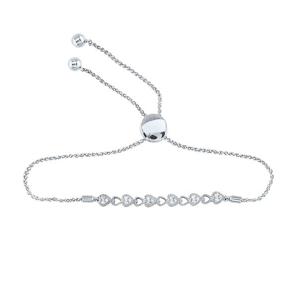 Diamond Heart Bolo Bracelet 1/10 Cttw Sterling Silver