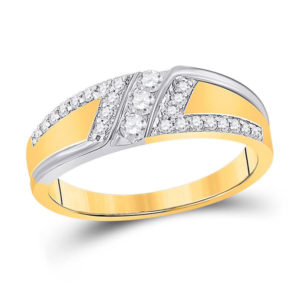 Mens Diamond 3-stone Wedding Ring 1/2 Cttw 10kt Two-tone Gold