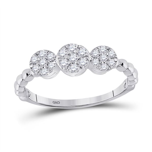 Diamond Beaded Triple Cluster Ring 1/3 Cttw 10kt White Gold