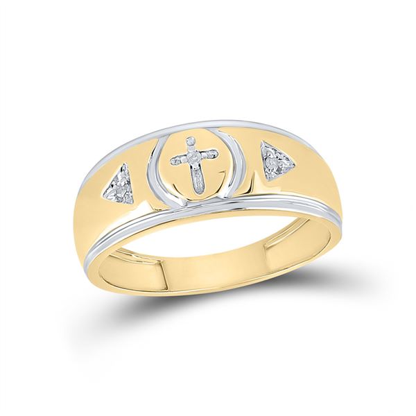 Yellow-tone Sterling Silver Mens Diamond Cross Wedding Band Ring 1/20 Cttw Yellow-tone Sterling Silv