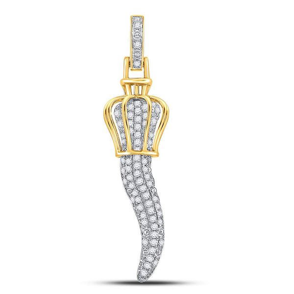 Mens Diamond Italian Horn Charm Pendant 1/2 Cttw 10kt Yellow Gold