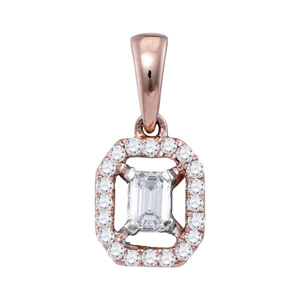 Emerald Diamond Solitaire Pendant 1/4 Cttw 14kt Rose Gold