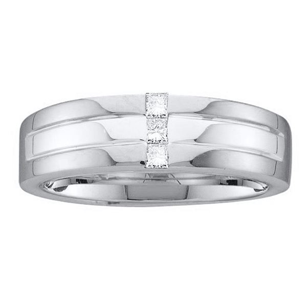 Mens Princess Channel-set Diamond Single Row Wedding Band Ring 1/6 Cttw 14kt White Gold