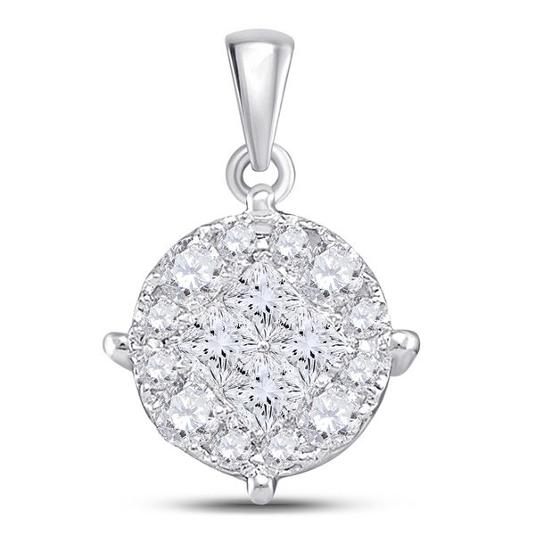 Princess Diamond Fashion Cluster Pendant 1 Cttw 14kt White Gold