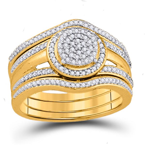 Diamond 3-Piece Bridal Wedding Ring Band Set 1/3 Cttw 10kt Yellow Gold