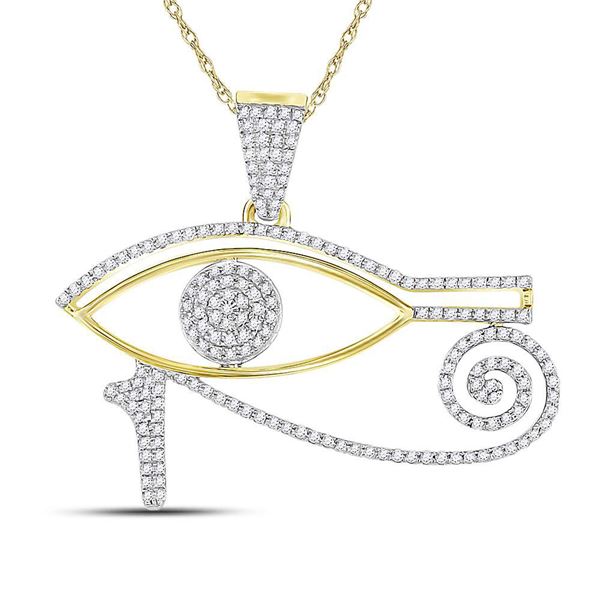 Mens Diamond Eye of Horus Charm Pendant 1/2 Cttw 10kt Yellow Gold