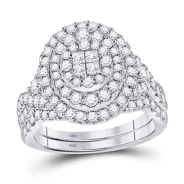 Princess Diamond Bridal Wedding Ring Band Set 1-1/4 Cttw 14kt White Gold