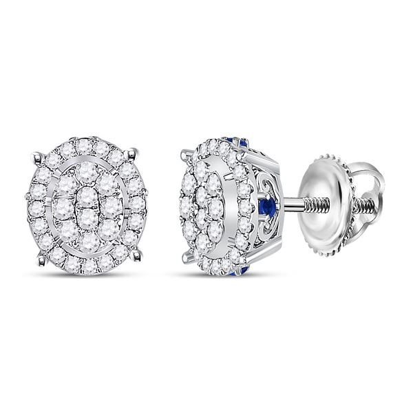 Diamond Blue Sapphire Oval Earrings 3/4 Cttw 14kt White Gold