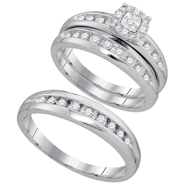 His Hers Diamond Cluster Matching Wedding Set 1/2 Cttw 10kt White Gold