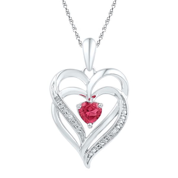 Lab-Created Ruby & Diamond Heart Pendant .01 Cttw Sterling Silver