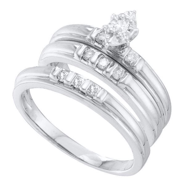 His Hers Marquise Diamond Solitaire Matching Wedding Set 1/4 Cttw 10kt White Gold