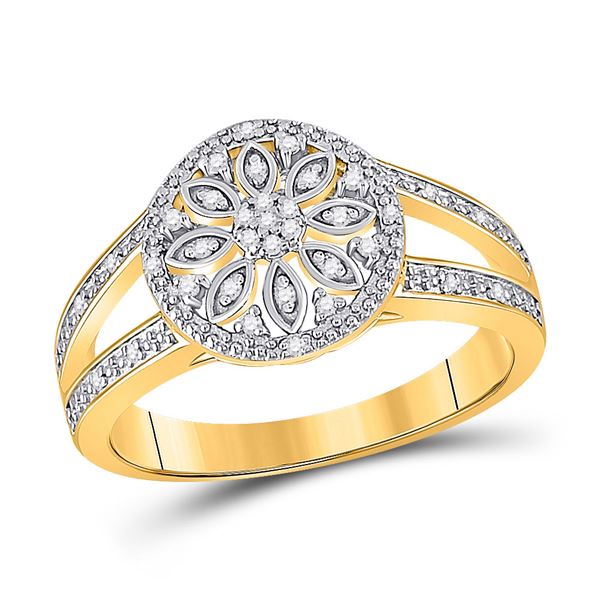 Diamond Flower Cluster Ring 1/10 Cttw Yellow-tone Sterling Silver