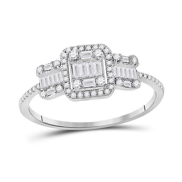 Baguette Diamond Triple Cluster Ring 3/8 Cttw 14kt White Gold
