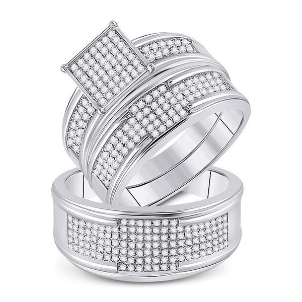 His Hers Diamond Square Matching Wedding Set 5/8 Cttw 10kt White Gold