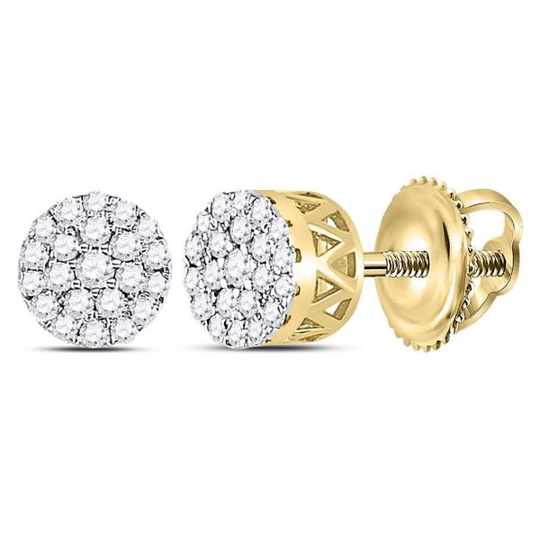 Diamond Concentric Circle Cluster Earrings 1/4 Cttw 14kt Yellow Gold