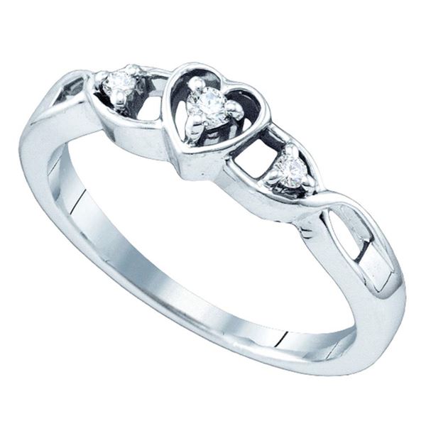 Diamond 3-Stone Heart Promise Ring 1/10 Cttw Sterling Silver