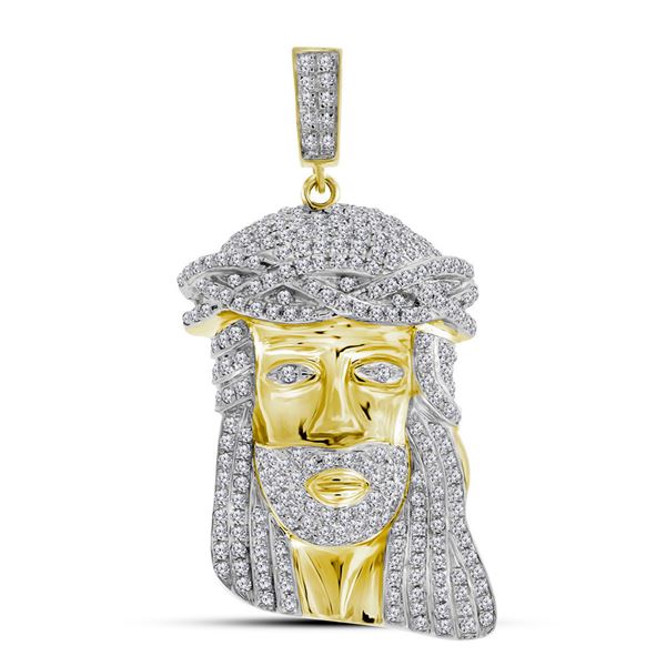Mens Diamond Jesus Face Charm Pendant 1-1/4 Cttw 10kt Yellow Gold