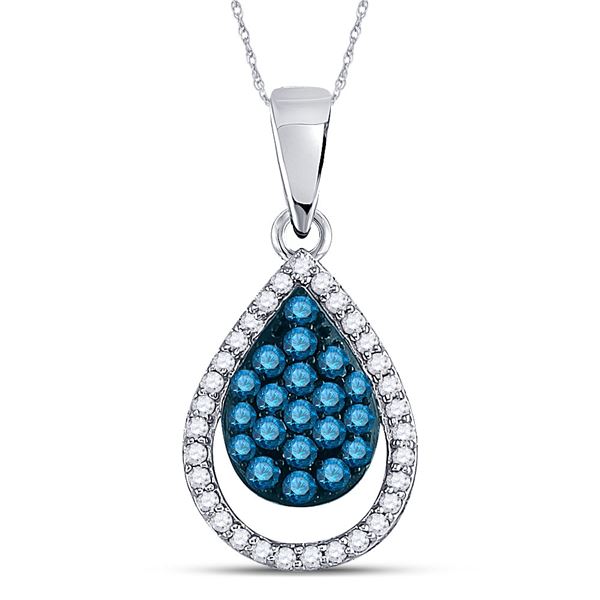 Blue Color Enhanced Diamond Teardrop Pendant 1/2 Cttw 10kt White Gold