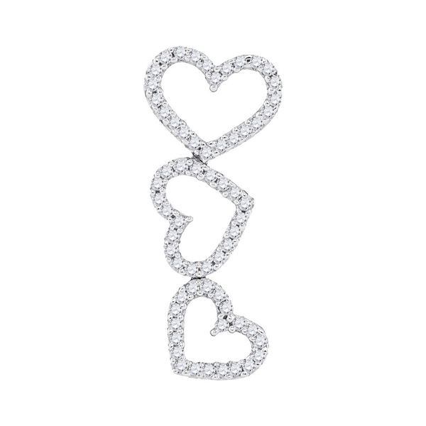 Diamond Triple Cascading Heart Outline Pendant 1/5 Cttw 10kt White Gold