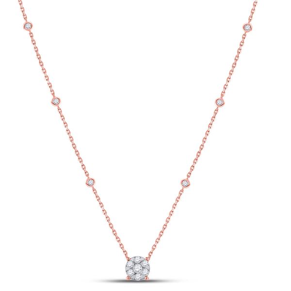Diamond Flower Cluster Necklace 5/8 Cttw 14kt Rose Gold