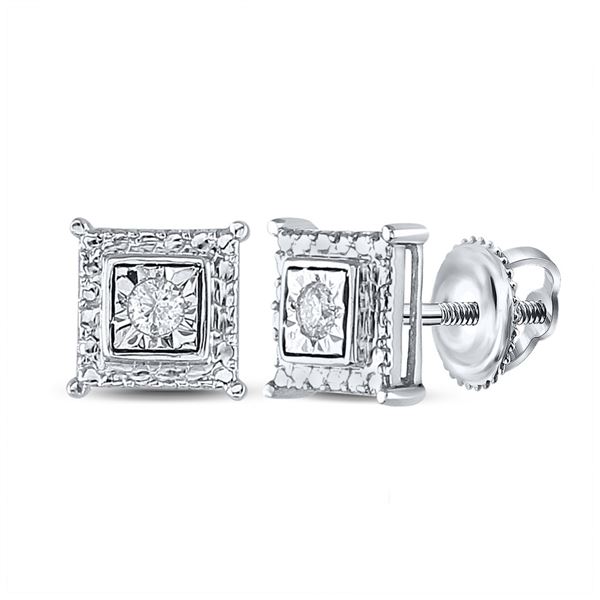 Diamond Solitaire Square Stud Earrings 1/10 Cttw Sterling Silver