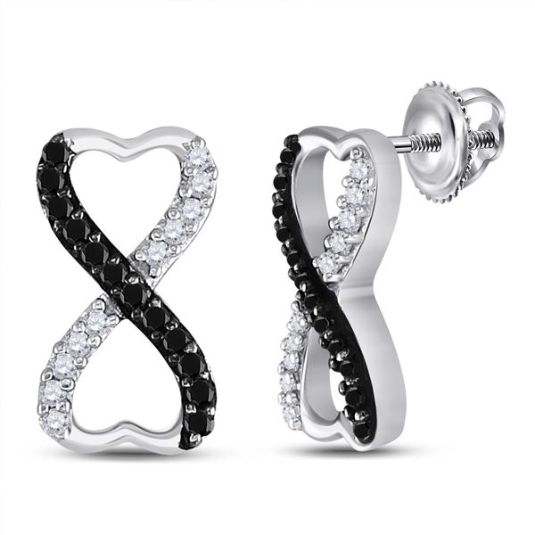 Black Color Enhanced Diamond Infinity Earrings 1/6 Cttw Sterling Silver