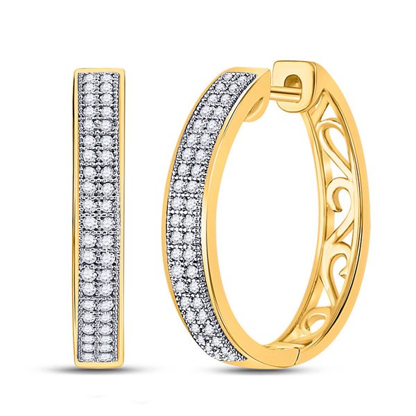 Diamond Double Row Pave Hoop Earrings 1/4 Cttw 10kt Yellow Gold