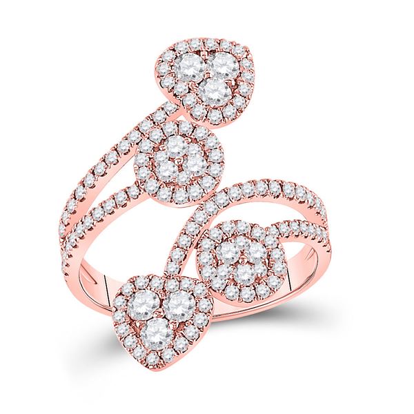 Diamond Bypass Cluster Heart Ring 1-1/4 Cttw 14kt Rose Gold