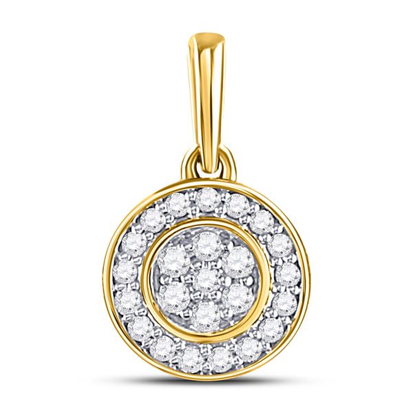 Diamond Circle Frame Flower Cluster Pendant 1/6 Cttw 10kt Yellow Gold