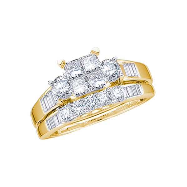 Princess Diamond Bridal Wedding Ring Band Set 7/8 Cttw 14kt Yellow Gold