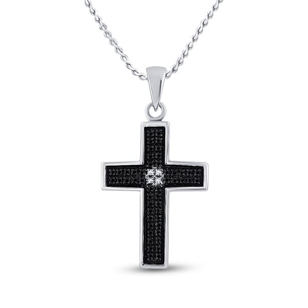 Black Color Enhanced Diamond Cross Pendant 1/6 Cttw Sterling Silver