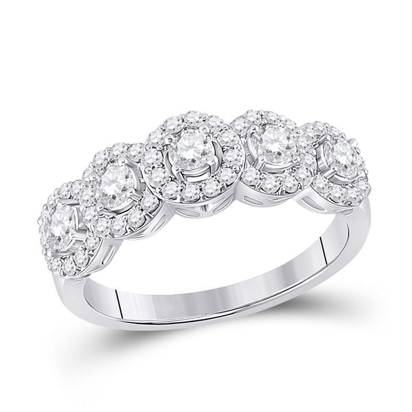 Diamond 5-Stone Anniversary Ring 1 Cttw 14kt White Gold